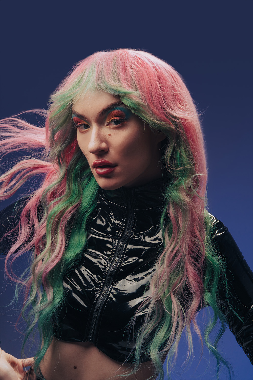 Long Pink and Green Layered Hair - Jude Taylor - Voltage Collection